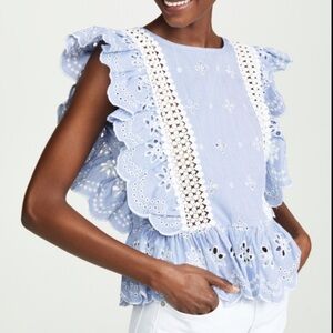 Jennifer + Grace Whimsical Eyelet Lace Peplum Flutter Top Size Medium